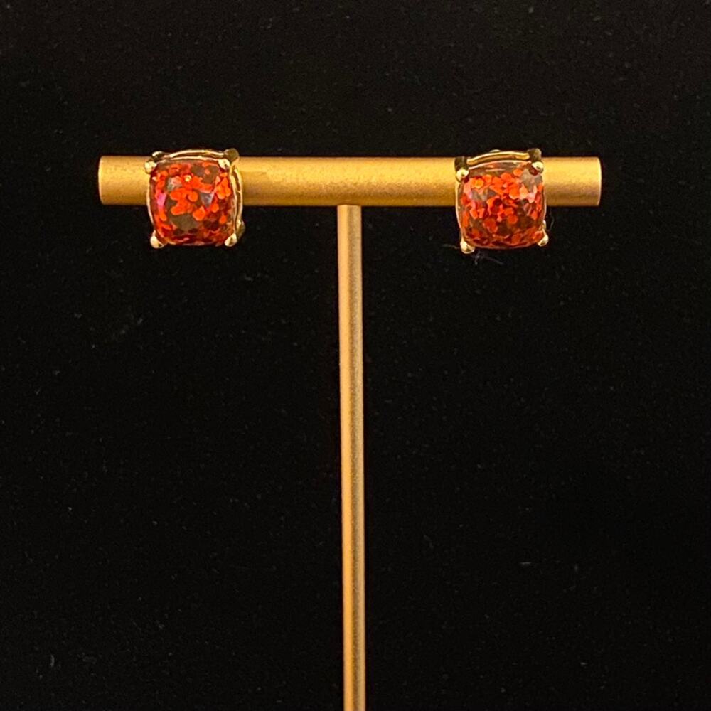 Red Glitter Gold Studs Earrings NEW
